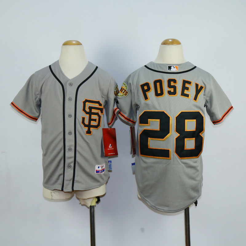 Youth San Francisco Giants #28 Posey Grey MLB Jerseys->->Youth Jersey